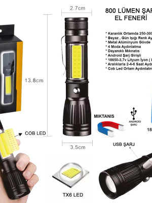 Uzun Menzilli EL Feneri Mıknatıslı Wt-602