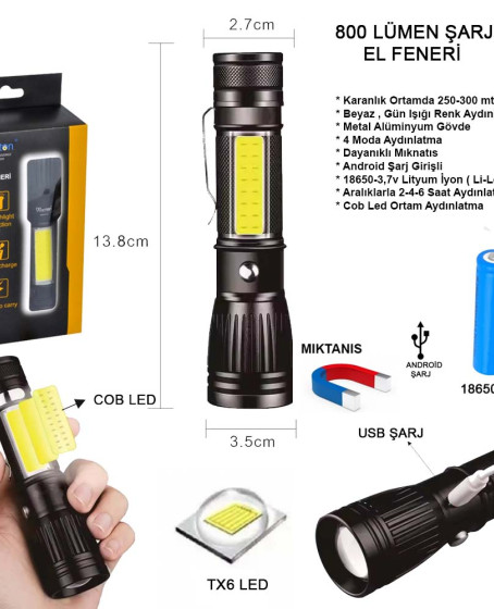 Uzun Menzilli EL Feneri Mıknatıslı Wt-602