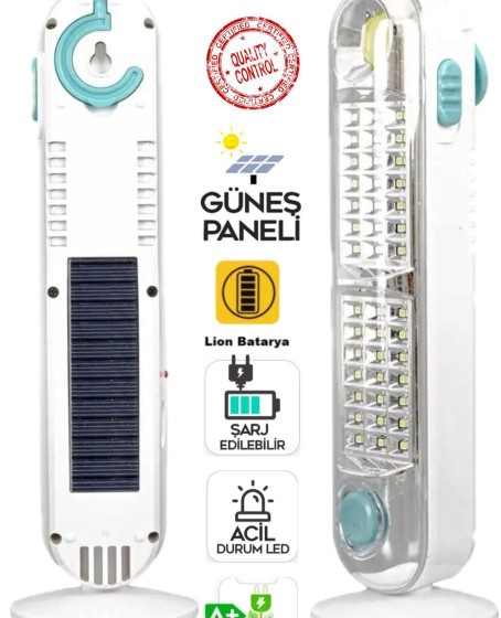 V-005 42 Ledli+Fener Solar Güneş Panelli Ultra Güçlü Ledli Şarjlı Işıldak