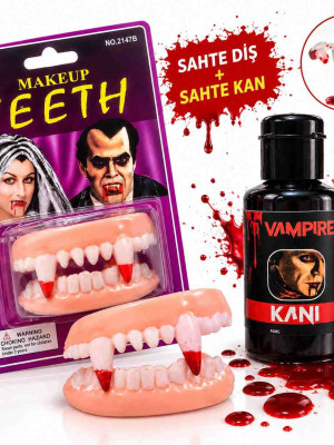 Vampir Takma Diş ve Tiyatro Kanı Seti – 2 Parça