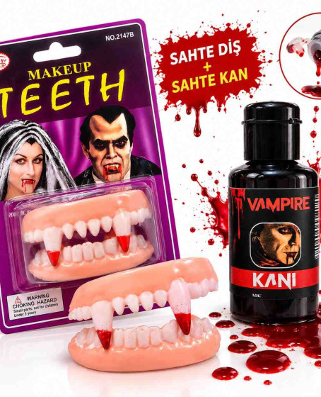 Vampir Takma Diş ve Tiyatro Kanı Seti – 2 Parça Vampir Takma Diş ve Tiyatro Kanı Seti – 2 Parça