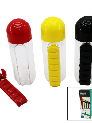 VITAMIN ORGANIZER İLAÇ KUTULU PLASTİK SULUK MATARA RENKLİ BARDAK KAPAKLI