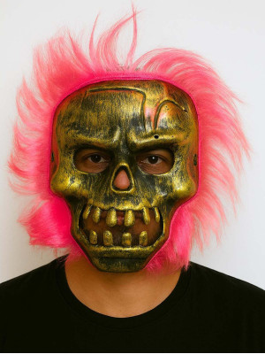 Wild Skull - Bakır Kafatası Pembe Saçlı İskelet Maske Wild Skull - Bakır Kafatası Pembe Saçlı İskelet Maske