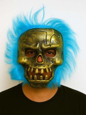 Wild Skull - Bakır Kafatası Turkuaz Saçlı İskelet Maske Wild Skull - Bakır Kafatası Turkuaz Saçlı İskelet Maske