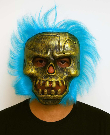 Wild Skull - Bakır Kafatası Turkuaz Saçlı İskelet Maske