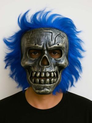 Wild Skull - Gümüş Kafatası Mavi Saçlı İskelet Maske Wild Skull - Gümüş Kafatası Mavi Saçlı İskelet Maske