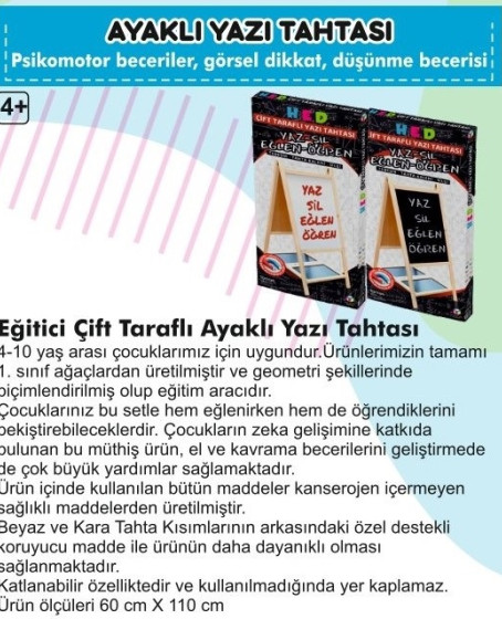 Yazı Tahtası Çift Taraflı Ayaklı Mıknatıslı Yazı Tahtası Seti 110 x 60