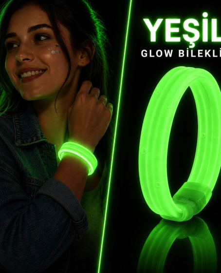 Yeşil Kalın Glow Bileklik – Kırılarak Yanan Parti ve Festival Bilekliği