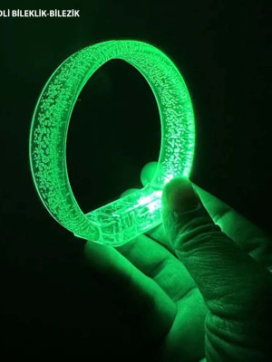 Yeşil Led Işıklı Baskı Yapılabilen Pilli Bileklik Bilezik 1,5 cm Genişlik