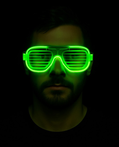 Yeşil LED Işıklı Parti Gözlüğü – Neon Glow Şerit Gözlük 3 Modlu