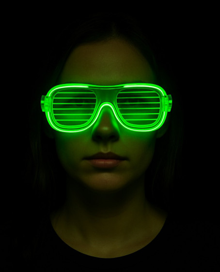 Yeşil LED Işıklı Parti Gözlüğü – Neon Glow Şerit Gözlük 3 Modlu
