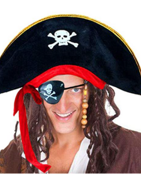 Yetişkin Boy Kadife Kaptan Jack Sparrow Korsan Şapkası ve Plastik Korsan Göz Maskesi Yetişkin Boy Kadife Kaptan Jack Sparrow Korsan Şapkası ve Plastik Korsan Göz Maskesi