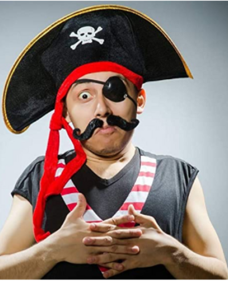 Yetişkin Boy Kadife Kaptan Jack Sparrow Korsan Şapkası ve Plastik Korsan Göz Maskesi Yetişkin Boy Kadife Kaptan Jack Sparrow Korsan Şapkası ve Plastik Korsan Göz Maskesi