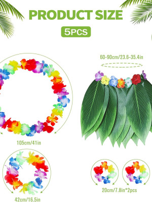 Yetişkin Hawaii Kostüm Seti - Yaprak Etek & Hawaii Set - 5 Parça Yetişkin Hawaii Kostüm Seti - Yaprak Etek & Hawaii Set - 5 Parça