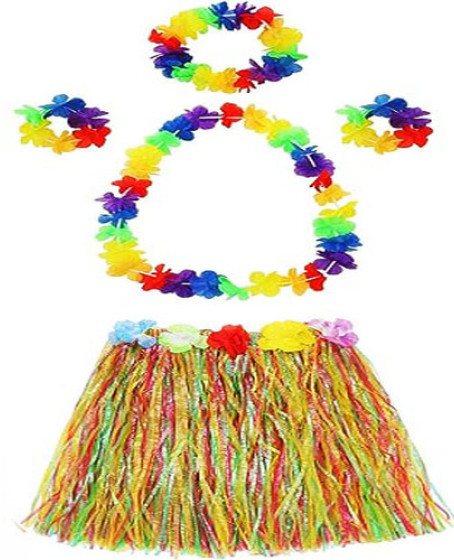 Yetişkin ve Çocuk Uyumlu Luau Aloha Hawaii Kolye Renkli Etek Taç ve Bileklik Seti Yetişkin ve Çocuk Uyumlu Luau Aloha Hawaii Kolye Renkli Etek Taç ve Bileklik Seti