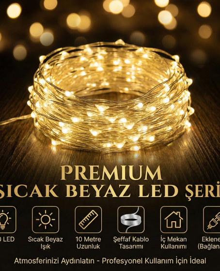Yılbaşı Aydınlatması 100 LED Perde Hortum Sıcak Beyaz Işık - 10 Metre Dekoratif Şeffaf Kablolu Süs Yılbaşı Aydınlatması 100 LED Perde Hortum Sıcak Beyaz Işık - 10 Metre Dekoratif Şeffaf Kablolu Süs