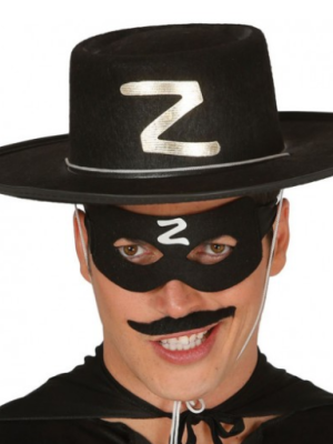 Z Logolu Yetişkin Zorro Şapkası ve Zorro Maskesi Z Logolu Yetişkin Zorro Şapkası ve Zorro Maskesi
