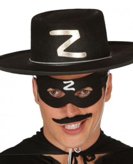 Z Logolu Yetişkin Zorro Şapkası ve Zorro Maskesi