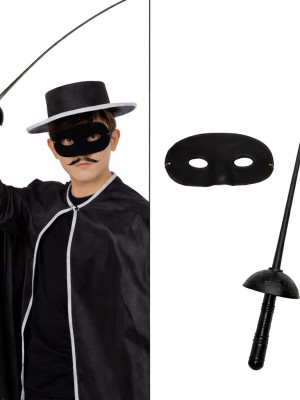 Zorro Kostüm Plastik Aksesuar Seti – Maske ve Kılıç (67 cm)