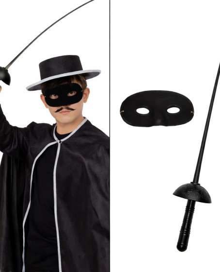Zorro Kostüm Plastik Aksesuar Seti – Maske ve Kılıç (67 cm)