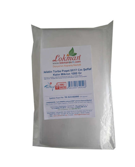 Jelatin Torba Poşet 9X17 Cm Şeffaf Kalın Mikron 1000 Gr 1 Paket