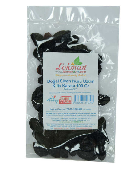 Kilis Karası Siyah Kuru Üzüm 100 Gr Paket