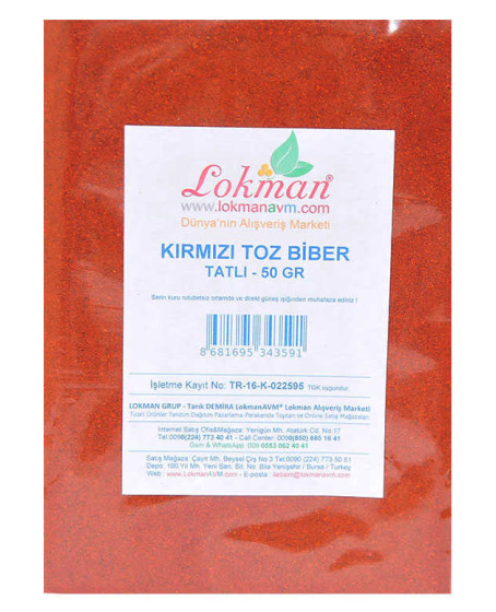 Kırmızı Toz Biber Tatlı Renk Biberi 50 Gr Paket
