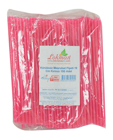 Körüksüz Pipet Ayran Kola Meşrubat Pipeti 19 Cm Kırmızı 150 Adet Paket