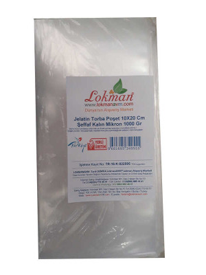 Jelatin Torba Poşet 10X20 Cm Şeffaf Kalın Mikron 1000 Gr 1 Paket