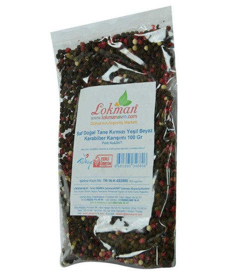 Saf Doğal Tane Kırmızı Yeşil Beyaz Karabiber Karışımı 100 Gr Paket Saf Doğal Tane Kırmızı Yeşil Beyaz Karabiber Karışımı 100 Gr Paket