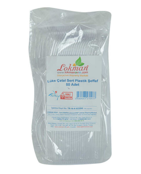 Lüks Çatal Sert Plastik Şeffaf 50 Adet 1 Paket