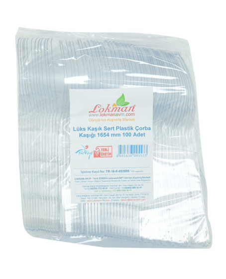Lüks Kaşık Sert Plastik Çorba Kaşığı 1654 mm Şeffaf 100 Adet 1 Paket