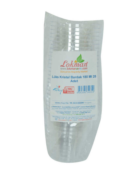 Lüks Kristal Bardak Sert Plastik Çay Kahve Su Otomat Bardağı 180 Ml 25 li 1 Paket