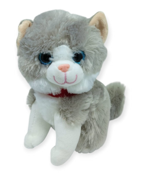 Sesli Peluş Kedi 25 cm - Gri - 1 ADET
