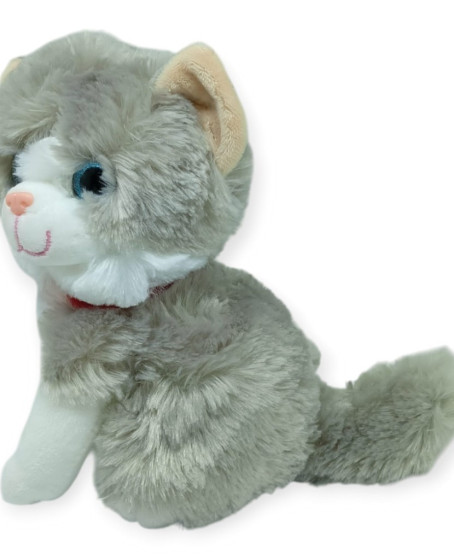 Sesli Peluş Kedi 25 cm - Gri - 1 ADET