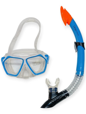 Tempered Camlı Premium Silikon Dalış Maskesi ve Snorkel Yetişkin - Mavi - 1 ADET