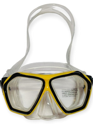 Tempered Camlı Premium Silikon Dalış Maskesi ve Snorkel Yetişkin - Sarı - 1 ADET