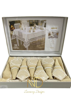 25 Parça Masa Örtüsü Seti Midye Cappuccino 25 Parça Masa Örtüsü Seti Midye Cappuccino