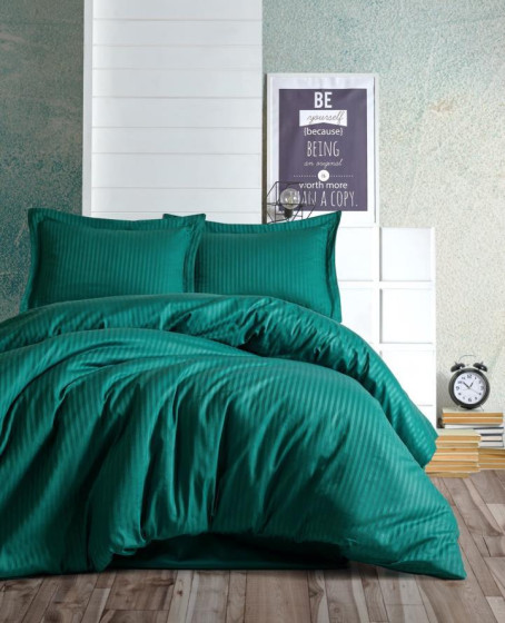 Çift Kişilik Saten Nevresim Takımı Elegante Stripe Petrol Çift Kişilik Saten Nevresim Takımı Elegante Stripe Petrol