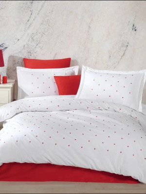 Çift Kişilik Poplin Premium Nakışlı Nevresim Lubow Beyaz 8698499179899
