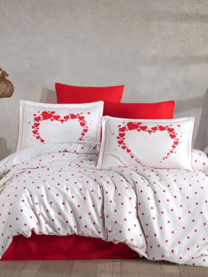Çift Kişilik Saten Nevresim Amore Beyaz