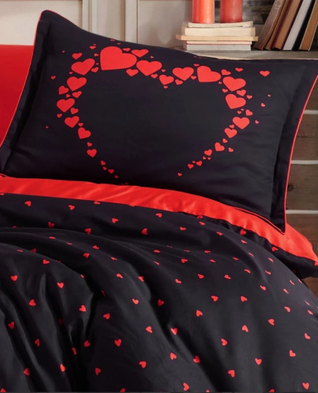 Çift Kişilik Saten Nevresim Amore Siyah