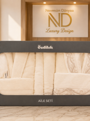 Özdilek Paisley Krem Krem  Aile Seti Bornoz
