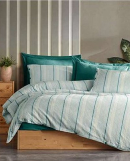 Şaheser Home Collection İplik Boyalı Nevresim Takımı Avva Turkuaz