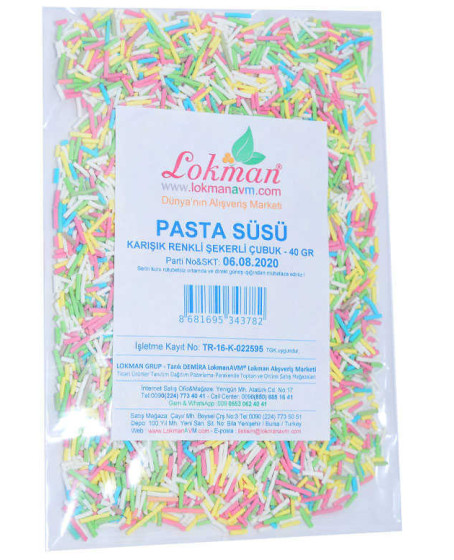 Pasta Süsü Granül Şekeri Karışık Renk 40 Gr Paket
