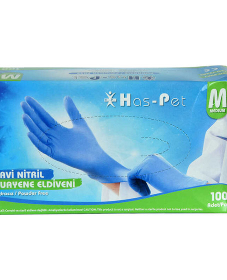 Pudrasız Mavi Nitril Eldiven Orta Boy (M) 100 Lü Paket