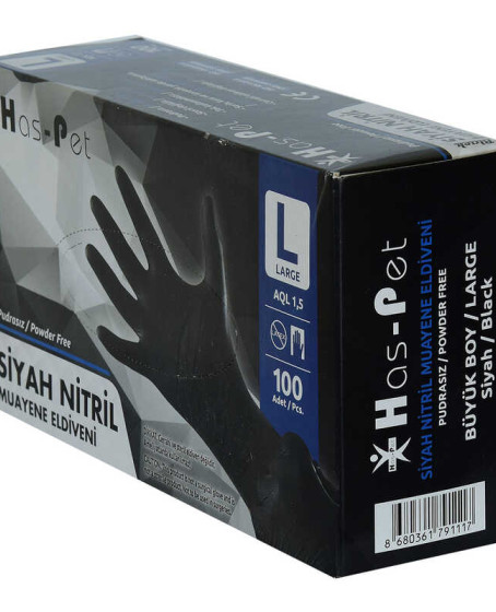 Pudrasız Siyah Nitril Eldiven Büyük Boy (L) 100 Lü Paket
