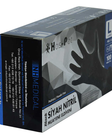 Pudrasız Siyah Nitril Eldiven Büyük Boy (L) 100 Lü Paket
