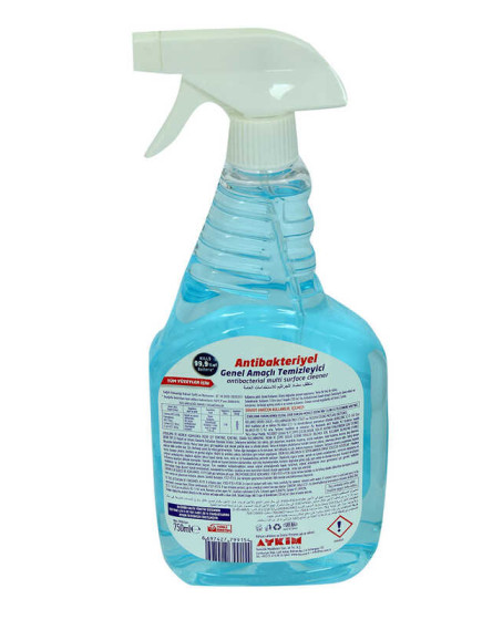 Antibakteriyel Genel Amaçlı Temizleyici Tüm Yüzeyler İçin Spreyli Mavi 750 ML Antibakteriyel Genel Amaçlı Temizleyici Tüm Yüzeyler İçin Spreyli Mavi 750 ML