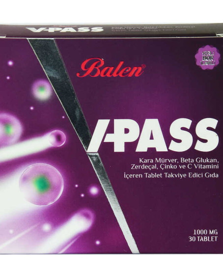 V-Pass Kara Mürverli Zerdeçallı Çinko ve C Vitaminli 1000 Mg X 30 Tablet V-Pass Kara Mürverli Zerdeçallı Çinko ve C Vitaminli 1000 Mg X 30 Tablet